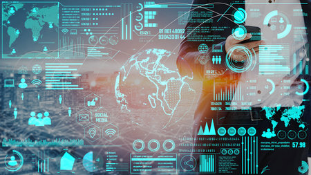 Data center monitoring dashboard visualize network performance, connection status, usage rate, and...