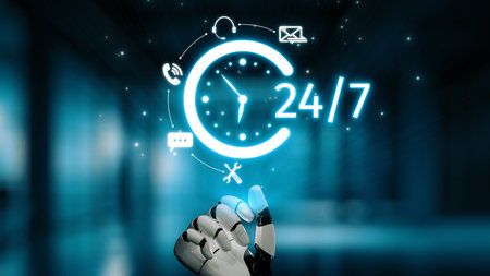 AI artificial intelligence supports 24-hour customer service with virtual assistants, real-time...