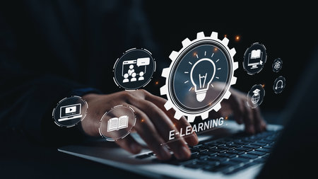 Online education boosts access to learning. Learn anytime through flexible platforms. Education technology transforms how we learn. Digital learning creates new education experiences worldwide. Elideの写真素材