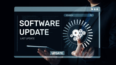 Knowledge upgrade and software update, digital skills improvement, competitive advantage, continuous learning, and staying up to date with latest technology and software trends. Elideの写真素材