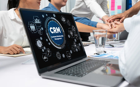 Customer relationship management system on brisk computer for CRM business and enterpriseの写真素材