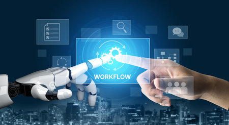 AI streamlines business workflows by automating repetitive tasks, enhancing team coordination, and optimizing structured processes for greater operational efficiency Vouchの写真素材