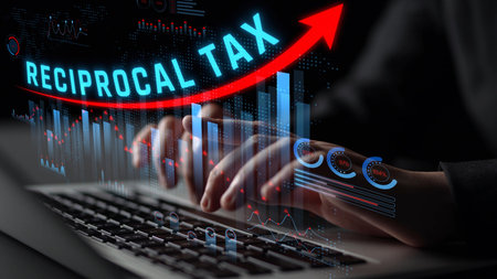 Understanding Reciprocal Tax Impact on Global Trade: Analyzing Tariffs and Economic Policy Trends Using Data Visualization Techniques. Consignment.の写真素材