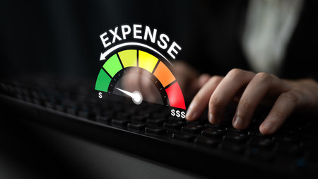 Expense control concept visualizing expense, cost, and spending with emphasis on budgeting, cost control, and financial planningの写真素材