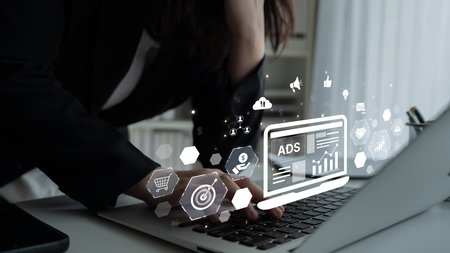 Online ads and digital marketing help brands grow. Content marketing builds engagement. Marketing tools boost ROI. Effective ads and marketing drive online business success. Splineの写真素材