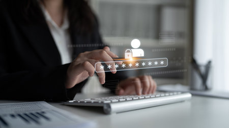 User authentication and password protection concept showing secure login, privacy safeguard, data protection, access control, and digital identity verification Latchの写真素材