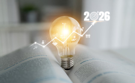 2026 business goal and growth strategy focuses on business, goal, and growth through roadmap, development, and team-driven achievement with future planningの写真素材