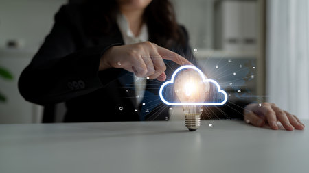 Cloud computing enables digital growth with secure data storage, scalable infrastructure, and strategic cloud-based business solutions.の写真素材