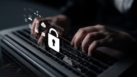 Digital cyber security lock system highlighting data security encryption, cyber password protection,...