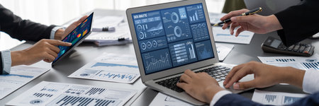 Business data dashboard provide business intelligence analytic for marketing strategy planning brisk...