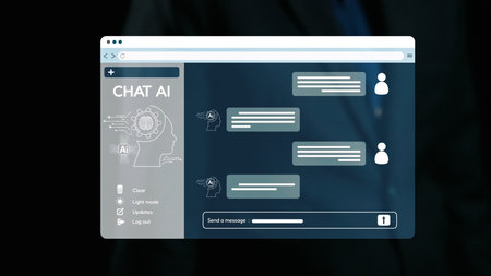 This image showcases a modern interactive chat AI interface featuring user-friendly design elements. It illustrates dynamic conversations and futuristic technology for enhanced communication.の写真素材