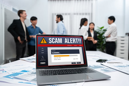 Cyber security software show alert of cyber attack for protection brisk. Danger from virus, phishing and cyber fraud.の写真素材