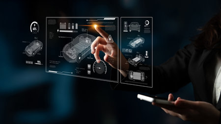 Technical layout of electric vehicle showing battery system, power control, traction motor, charging...