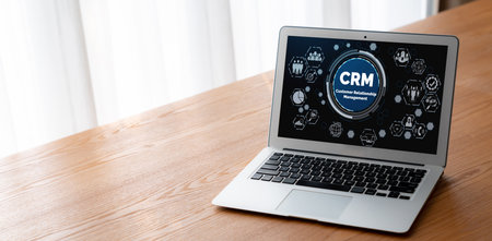 Customer relationship management system on modish computer for CRM business and enterpriseの写真素材