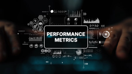 Hands on tablet with data visualization and performance metrics analytics for business intelligence and strategic planning projects. Asymptotic smart data analytic.の写真素材