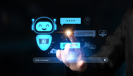 AI chatbot improves virtual assistant interaction. AI chatbot processes text, supports users, AI...