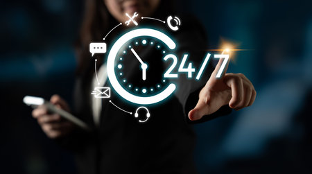 24-hour customer support via help desk, live chat, and online services ensures technical assistance and customer satisfaction at all times.の写真素材