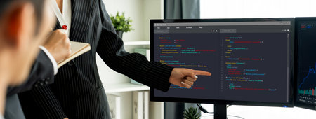 Software development programming on computer screen for brisk application and program coding