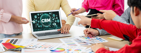 Customer relationship management system on brisk computer for CRM business and enterpriseの写真素材