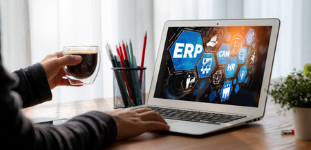 ERP enterprise resource planning software for modish business to plan the marketing strategyの写真素材