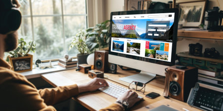 Online travel agency website for brisk search and travel planning offers deal and package for flight , hotel and tour bookingの素材