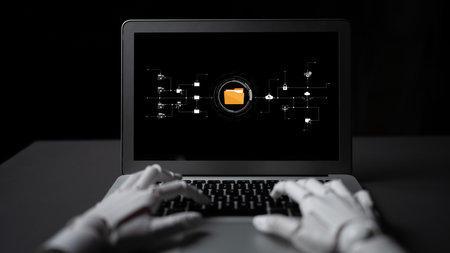 AI artificial intelligence assists digital folder management with smart sorting, cloud structure...