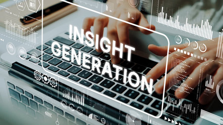 Digital Business Concept with Insight Generation and Data Visualization on Laptop Keyboard in Modern...