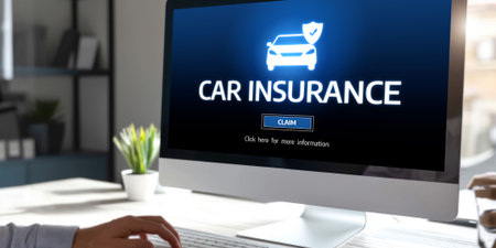 car insurance online website on computer screen for insure your car damage briskの素材
