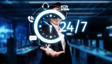 A dedicated customer service agent showcasing 24 7 support with virtual assistance technology. Ideal...