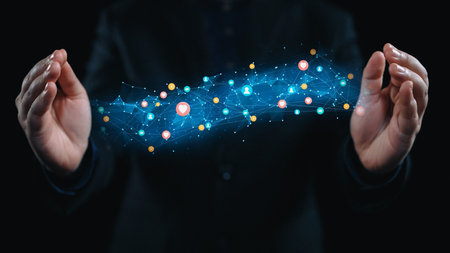 Social media interaction digital icons floating show concept of social media marketing. Online...