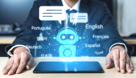 Global communication with multiple languages, digital translation tools, multilingual technology,...