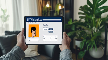 NFT marketplace provide brisk sale channel for digital artist to sell their works online on the internet networkの素材