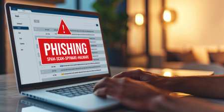 Cyber security software show alert of cyber attack for protection brisk. Danger from virus, phishing and cyber fraud.の素材