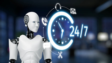 AI artificial intelligence supports 24-hour customer service with virtual assistants, real-time...