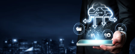 Business person discover the future of cloud computing with latest insights and elevate business by...