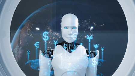 AI powers currency exchange with virtual assistant tools, artificial intelligence conversion...