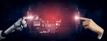 AI interacts with data analytics dashboard, reading trends, improving decisions, and enhancing...