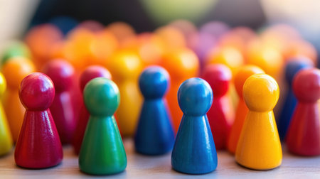 A vibrant assortment of colorful game pieces displayed in a contemporary setting. This image highlights the playful and creative essence of tabletop games, inviting viewers to engage in fun andの素材