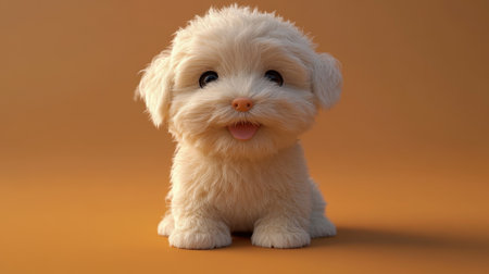 This adorable fluffy puppy features bright eyes and a playful expression. Its soft fur and joyful demeanor capture the essence of puppy love and companionship.の素材