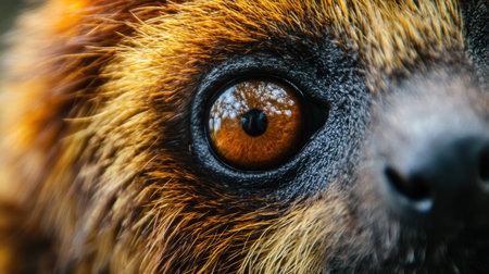 This captivating close-up image showcases the intricate details of an animals eye, featuring vibrant brown and orange hues, emphasizing the beauty of wildlife.の素材