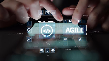 Agile project management using teams and agile planning for agile development. Agile enables flexibility, collaboration, and continuous improvement across modern workflows.の写真素材