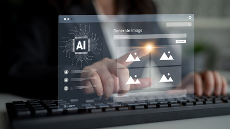 AI image generator interface enables image, AI, and generator process by converting user prompt into visual content using intelligent algorithmsの写真素材