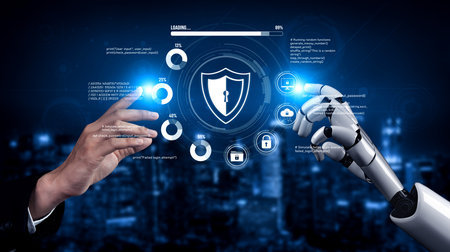 AI artificial intelligence strengthens cybersecurity with intelligent threat detection, virtual...