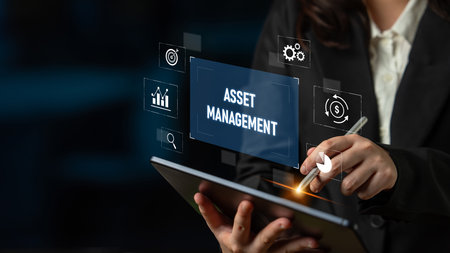 Asset management system showing investment planning, financial goal tracking, ROI analysis, and performance monitoring for efficient resource utilizationの写真素材