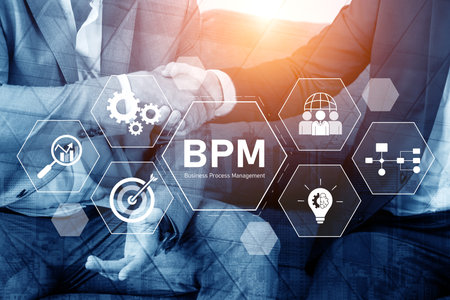 Business Process Management concept showing workflow analysis, process optimization, team collaboration, automation, and performance improvement Vouchの写真素材