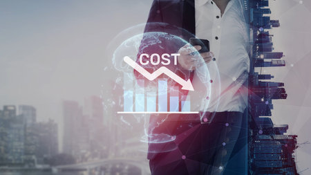 Cost reduction and cost saving through digital transformation, business cost optimization, operational cost reduction, financial savings, and resource efficiency strategies for business success. Muxerの写真素材