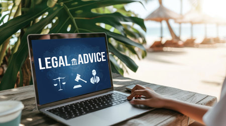 Smart legal advice website for people searching for brisk law knowledge in digital device screen providing law advice and legal informationの素材