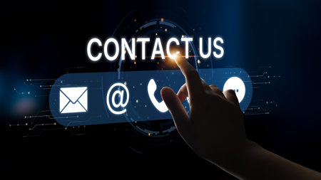 UI concept for contact us section showing icons for email, web, phone, and message. Contact and...