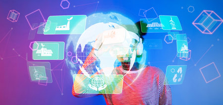 This captivating image showcases a person engaged with virtual reality, highlighting innovative...
