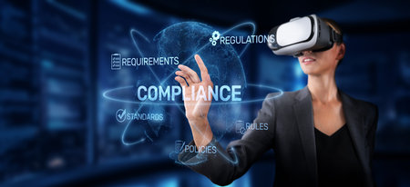 A professional utilizing virtual reality to enhance understanding of compliance, regulations, and...